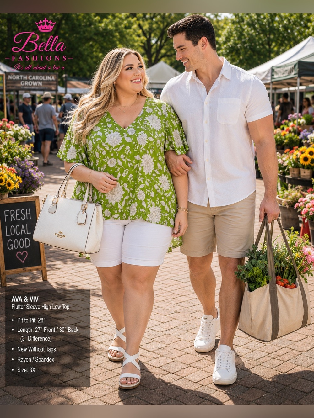 Plus Size Green Floral V-Neck Top - Brand Ava & Viv 🌹🌸🌼 BC BAG 08